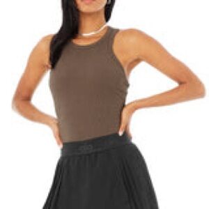 ALO Yoga Brown ribbed high neck aspire Tank Top